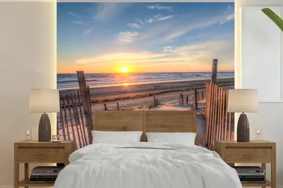 Produktbild von MuchoWow® Fototapete für Wohnzimmer oder Schlafzimmer Wandtapete Vinyl Motivtapete Strand - Meer - Düne - Sonnenuntergang - Landschaft - 280x280 cm - Hintergrundbild