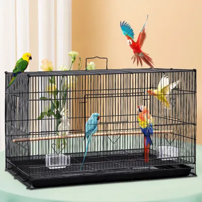 Image de Cage de vol avec perchoirs Cages d'élevage pour oiseaux 75.5×45×45cm Noir