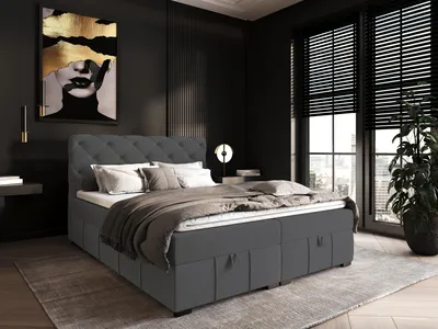 Produktbild von Boxspringbett CINDY 180x200 mit Bettkästen und Topper | Doppelbett| Bonell-Matratze| Polsterbett| Bett| Bettgestell| Schlafzimmer- Grau