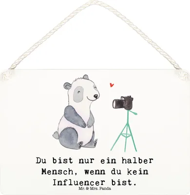 Produktbild von Mr. & Mrs. Panda Schild Influencer Herz DIN A6 - Weiß - Geschenk, Deko Wandbild, Türschild, holzbild, Holzschild, kleine aufmerksamkeit