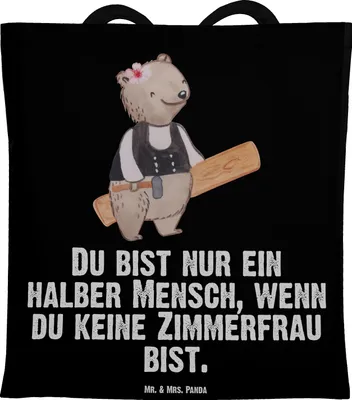 Produktbild von Mr. & Mrs. Panda Tote Bag Zimmerfrau Herz - Schwarz - Geschenk, Beutel, Jutebeutel, Schultasche, Tasche, Shopping