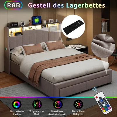 Image de Lit double - Structure de lit - Canapé-lit - Lit avec rangement - Lit pour enfant - 140x200 cm