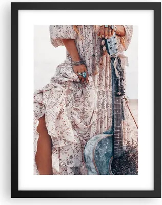 Produktbild von Gerahmtes Poster - Schwarzer Rahmen - Frau Kleid Gitarre - 30x40 cm - Wand Bild - Wanddeko - Wandbilder - Kunstposter - Wandposter - Bilderrahmen - Bilder - Kunstdruck - P2BPA30x40-4685