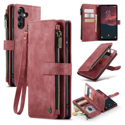Immagine prodotto di Galaxy A14 5G Case, Flip Pelle Zip Stand Funzione Custodia protettiva per Samsung Galaxy A14 5G Rosso
