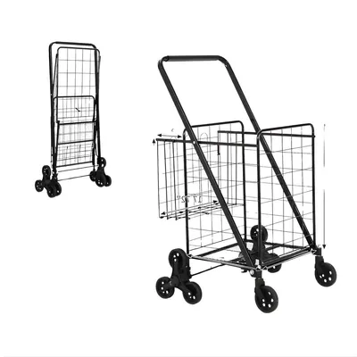 Produktbild von Klappbarer Einkaufstrolley 104L – Treppensteiger mit 3x3 Rädern – 45 kg Tragkraft – Schwarz