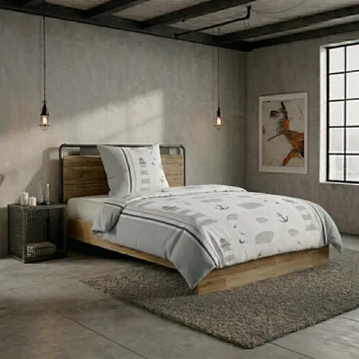 Produktbild von Microfaser Seersucker Bettwäsche 135x200 cm Grau Weiß Muscheln – 100% Polyester – Bügelfrei & Trocknergeeignet