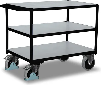 Produktbild von Schwerer ESD Tischwagen mit 3 Ladeflächen Typ M + EasySTOP