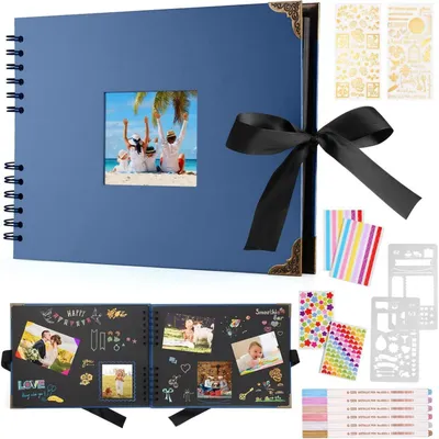 Produktbild von Fotoalbum zum Selbstgestalten 29,5 x 21 cm Schwarz mit 80 Seiten & 6 Metallic-Stiften