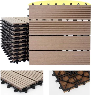 Produktbild von WPC podlahová dlažba Rhone, vzhled dřeva balkon/terasa, 11x po 30x30cm = 1m2  základ, teakové lineární