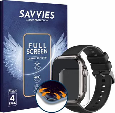 Produktbild von 4x Savvies Fullscreen Schutzfolie für Fosmet Smartwatch 1.83" Displayschutz Folie Fullcover Klar Transparent