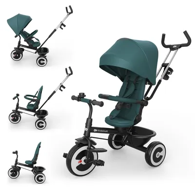 Produktbild von Kinderkraft Aston 2 PRO Dreirad, Schiebestange, 360° Sitz, Verdeck, Grün