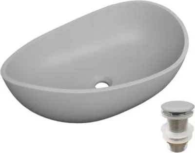 Produktbild von Organisches Aufsatzwaschbecken aus glattem Beton 57x37cm + IRIS-Abfluss