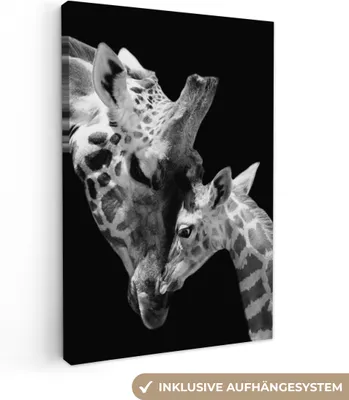 Produktbild von MuchoWow® - Leinwandbilder - Giraffe - Wildtiere - Porträt - Schwarz-Weiß, Wandbild, Wanddeko Bilder Wohnzimmer, 20x30 cm