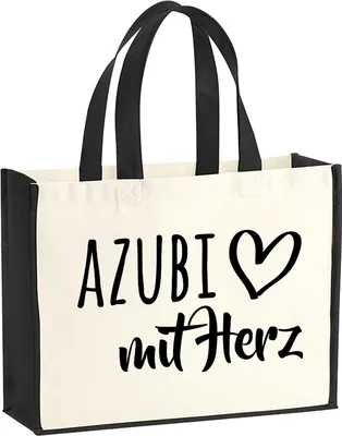 Produktbild von Huuraa Jutetasche Azubi mit Herz 21 Liter Black Jute und Baumwolle Einkaufstasche Geschenkidee