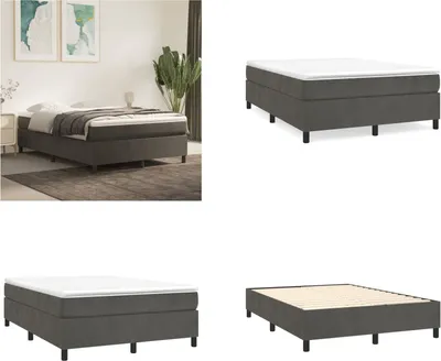 Productafbeelding van vidaXL Boxspringbed, donkergrijs, 140x200 cm, fluweel - Boxspringbed - Boxspringbedden - Bed - Slaapkamer meubels