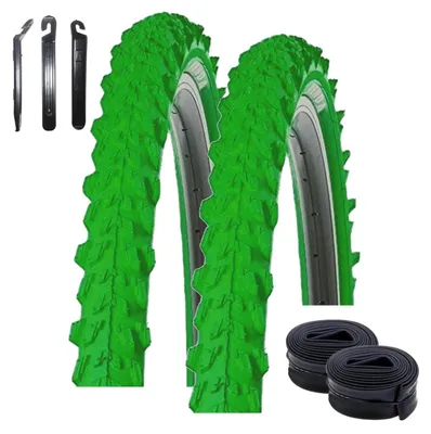 Produktbild von 2 x Kenda Pyscho K-829 MTB Fahrradreifen 24 x 1,95 (50-507) Grün + 2 passende Schläuche AV inkl. Reifenheber