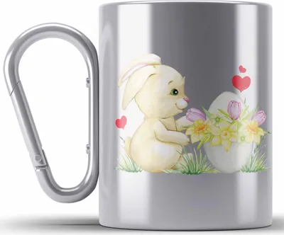 Produktbild von Trendation - Edelstahl Tasse Karabiner Ostern Ostergeschenke Kinder Jugendliche Geschenke Lustige Grafik Osterhase Osterei (Silber)