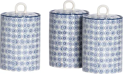 Produktbild von Nicola Spring handbedruckte Küchenkanister – 1 Liter – Marineblau – 3er-Pack