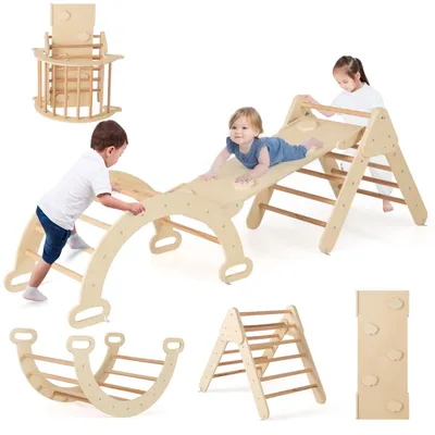 Image de Structure d'escalade FANTASK 4 en 1 avec toboggan, triangle d'escalade en bois, double face