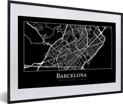 Produktbild von MuchoWow® Gerahmtes Poster Stadtplan - Barcelona - Karte 60x40 cm - Poster mit Schwarzem Bilderrahmen Wandposter Rahmen Foto Bilder - Schlafzimmer - Plakat in Rahmen - Drucken