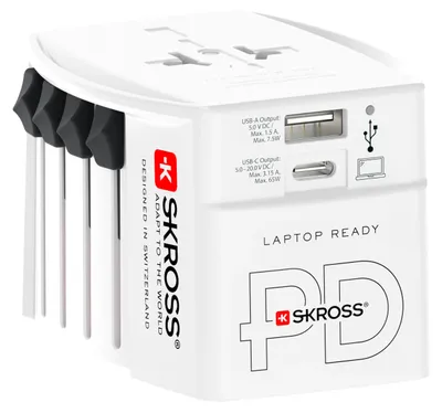 Produktbild von Skross MUV USB A/C 65PD Reiseadapter mit USB-C Kabel, Weltweit