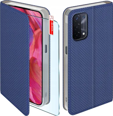 Zdjęcie produktu dla Etui Z Klapką Do Oppo A54 5G | A74 5G Zamykane Granatowe Futerał + Szkło 9H