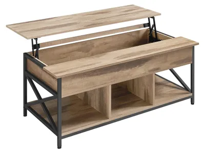 Produktbild von Couchtisch mit Stauraum – Holz/Stahl – braun/schwarz – 60 x 120 x 48–62 cm