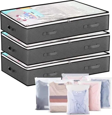 Produktbild von Unyqoos® 3er-Set faltbare Unterbett-Aufbewahrungsboxen – 6 Fächer, Sichtfenster & Zweiwege-Reißverschluss, atmungsaktiver, feuchtigkeits- und staubdichter Vliesstoff