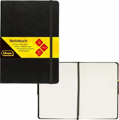 Produktbild von Idena NotizbuchMix A5 blanko schwarz - 96 Blatt 80g/m²