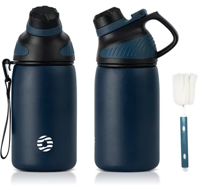 Image de Bouteille d'eau en acier inoxydable, modèle sportif, avec couvercle magnétique, 400 ml, sans BPA, étanche, adaptée aux boissons gazeuses, isotherme, couleur bleu foncé