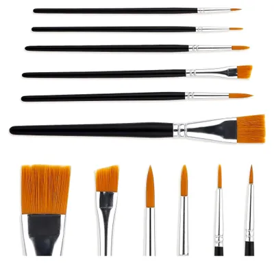 Produktbild von Pinselset mit 6 professionellen Nylonpinseln für Acryl- und Ölfarben