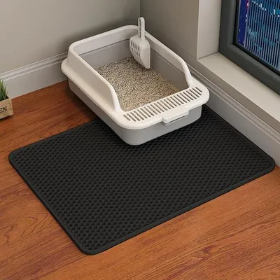 Produktbild von PolkaHome® Katzenstreu-Matte, 50 x 40 cm, Doppellagig, Wasserdicht, Antirutsch, Katzenklo-Matte für Toilette, Schwarz