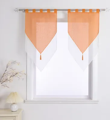 Produktbild von Delien Scheibengardinen mit Schlaufen Doppelschicht Bistrogardine küche Gardinen Halbtransparent Voile Vorhänge Orange BxH 45x90cm 2 Stück