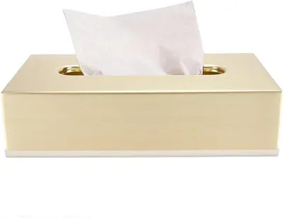 Immagine prodotto di Portatovaglioli rettangolare in metallo per bagno e camera da letto - Colore oro - Distributore di tovaglioli con coperchio
