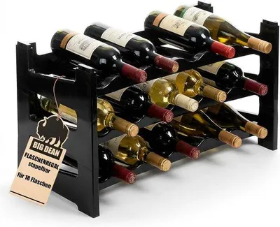 Produktbild von Famanu Flaschenregal Stapelbar für 18 Flaschen - Flexibles Weinregal aus Schwarz Kunststoff