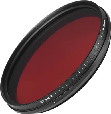 Zdjęcie produktu dla Filtr podczerwieni FOTGA 82 mm, regulowany, przeznaczony do filtracji promieniowania rentgenowskiego. Zakres regulacji: od 530 nm do 750 nm. Kompatybilny z aparatami cyfrowymi Canon, Nikon i Sony