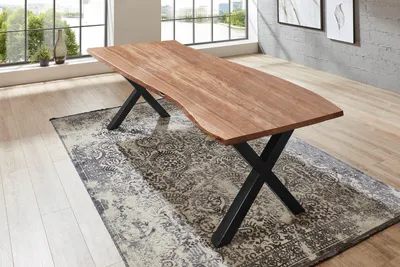 Produktbild von Esstisch Baumkante massiv Akazie natur 260 x 100 X-Gestell schwarz XAVER