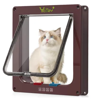 Image de Porte pour chat XL, avec système de verrouillage à 4 voies, dimensions 27,8 x 25 cm, résistante aux intempéries, pour intérieur et extérieur