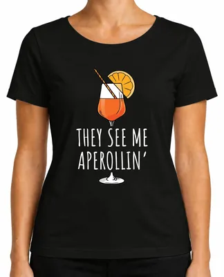Productafbeelding van "Aperol Spritz Feest"-shirt, zomerse cocktailprint, grappig dames T-shirt, zwart, maat L