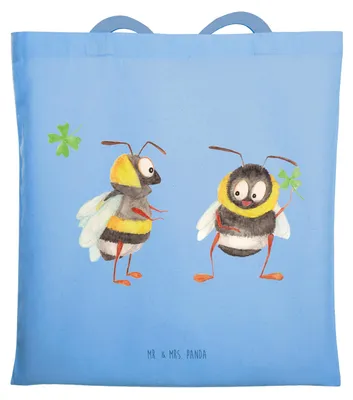 Produktbild von Mr. & Mrs. Panda Jutebeutel Bienen Paar - Sky Blue - Geschenk, Shopping Tasche, Liebesgeschenk, Hochzeitstag, für Freundin, Schildkröten, Mitbringsel, Schultasche