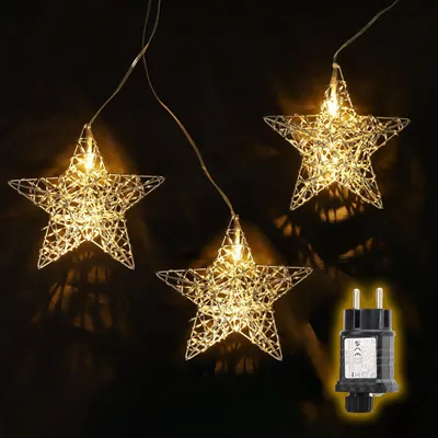 LED-Lichterkette 3 warmweiße Sterne 3,5 m IP44 Timer