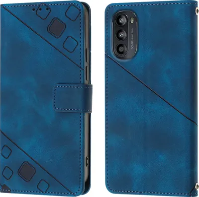Produktbild von Hülle für Motorola Moto G52 Prägung Flip Leder Brieftasche Schutzhülle mit Ständer Blau
