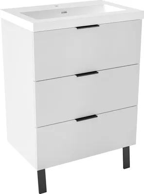 Image de Acezanble Meuble de Salle de Bain à 3 Tiroirs 60cm - Blanc Mat avec Vasque Intégrée, MDF