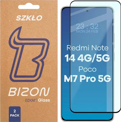 Produktbild von Gehärtetes Glas für Xiaomi Redmi Note 14 4G / 5G / POCO M7 Pro 5G, Bizon Glass Edge Duo, Schwarzer Rahmen, 2 Stück