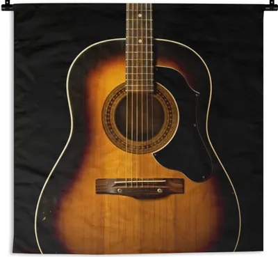 Produktbild von MuchoWow® Wandteppich Wandbehang Akustische Gitarre auf schwarzem Hintergrund 60x60 cm Tapisserie Dekoration Wandtuch - Dekorationen - Wand Decke