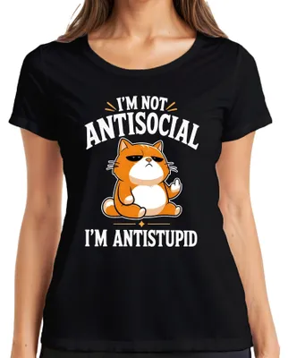 Immagine prodotto di NON SONO ANTISOCIALE, SONO CONTRO LA STUPIDITÀ. Maglietta da donna, scritta "NON SONO ANTISOCIALE, SONO CONTRO LA STUPIDITÀ", colore nero, taglia S