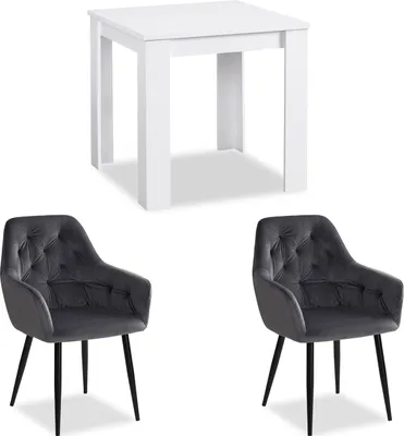 Obrázok produktu pre Homestyle4u Jedálenský set s 2 stoličkami biely Jedálenský stôl biely 80x80 Kuchynský stôl