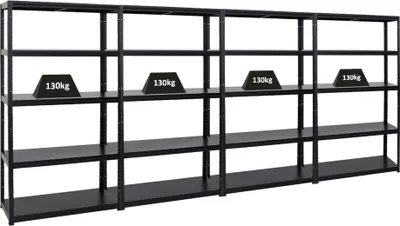 Produktbild von Mega Deal | 4x Schwerlastregal Steel Eagle  | HxBxT 180x100x40 cm |  Fachlast 130kg | Schwarz