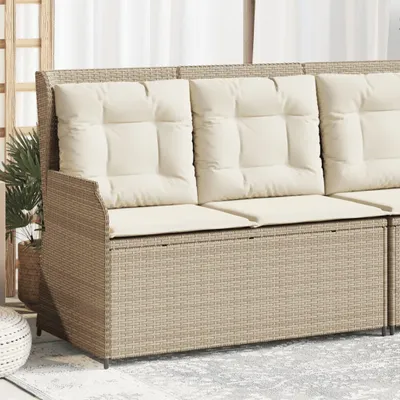 Produktbild von Design Gartenbank Verstellbar mit Kissen Beige Poly Rattan, Gartenbänke 2024 Neu