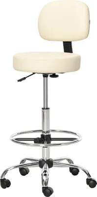 Produktbild von Drehbarer Barhocker Arbeitshocker mit Lehne, Höhenverstellbar, PU, Beige, 56x57x104-127cm